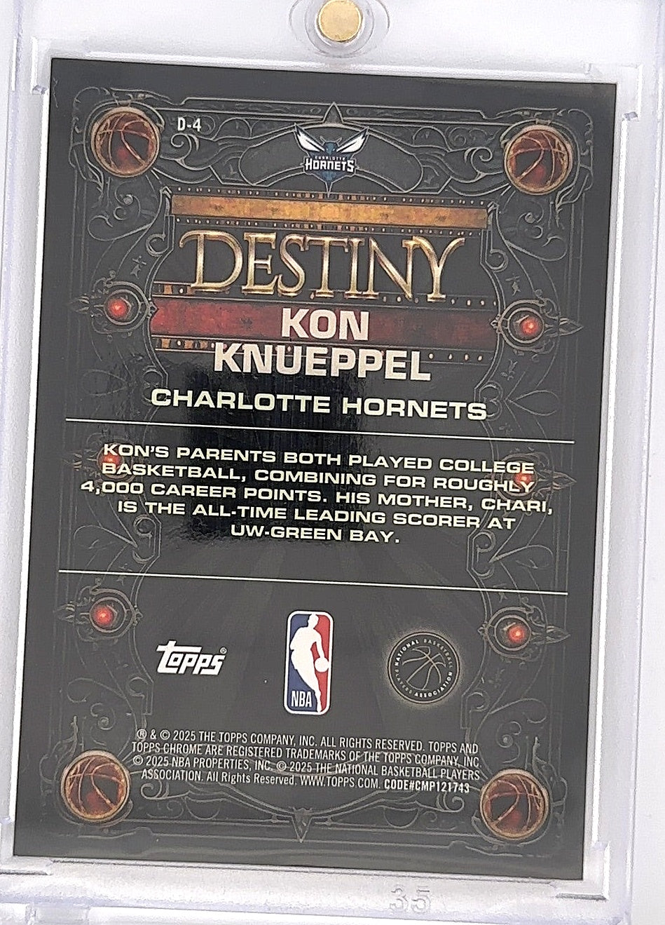 2025 Topps Chrome Destiny Kon Knueppel #D-4 /50 — back