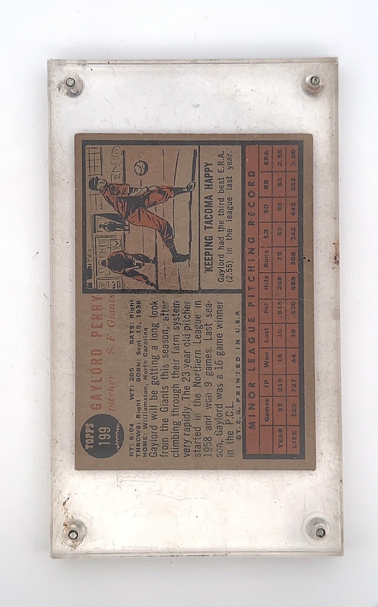 Gaylord Perry 1962 Rookie Topps 199 — back