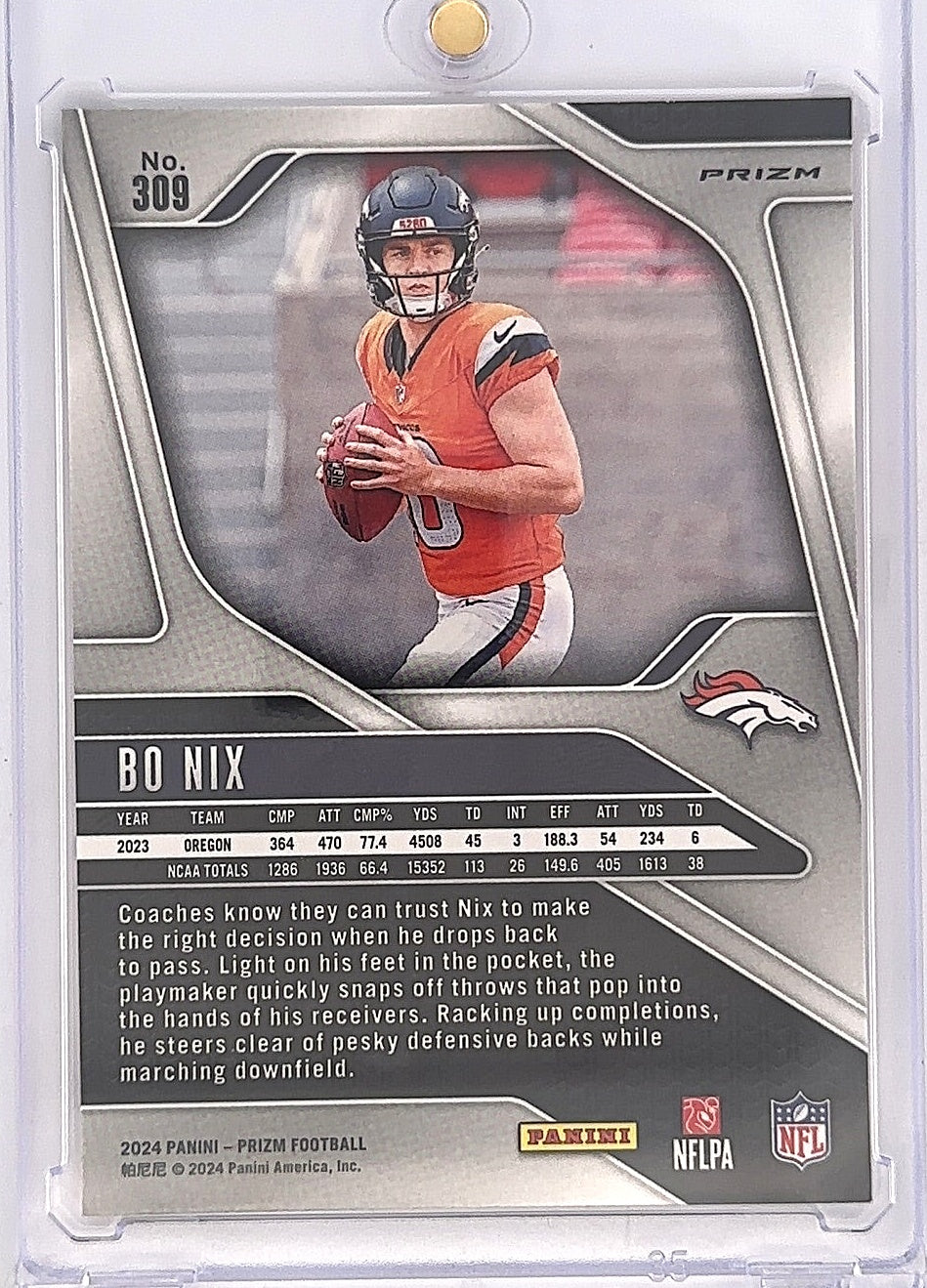 2024 Panini Prizm Bo Nix [Orange Lazer] #309 — back