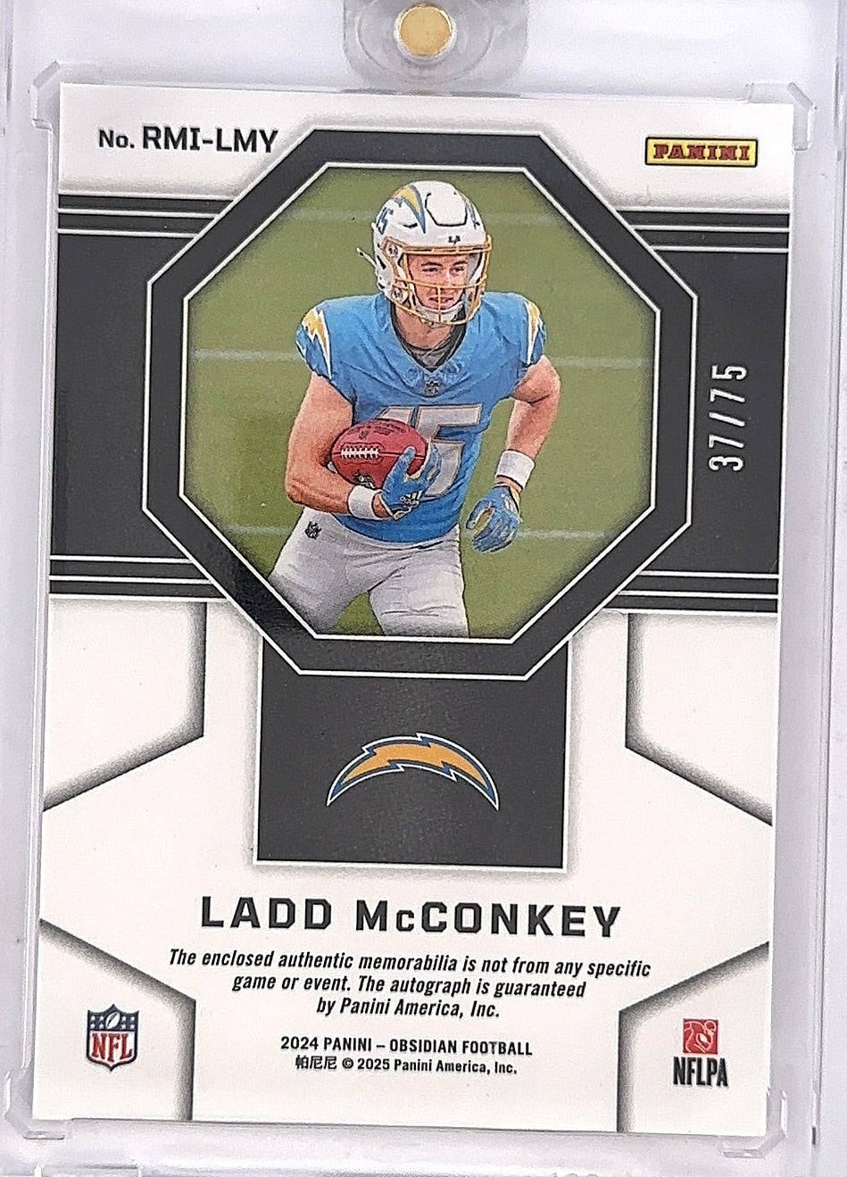 Ladd McConkey Obsidian Rookie Patch Auto /75 — back