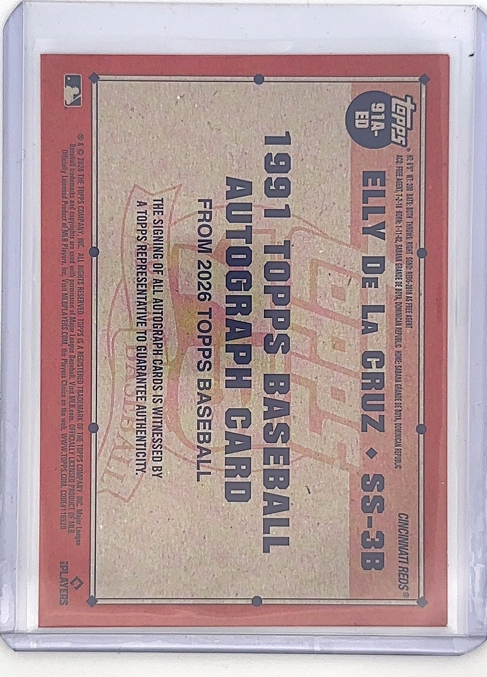 2026 Topps 1991 Autograph Elly De La Cruz #91A-ED — back