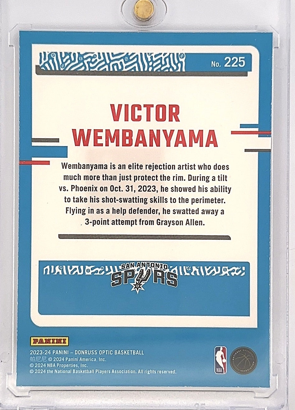 2023 Panini Donruss Optic Victor Wembanyama #225 — back