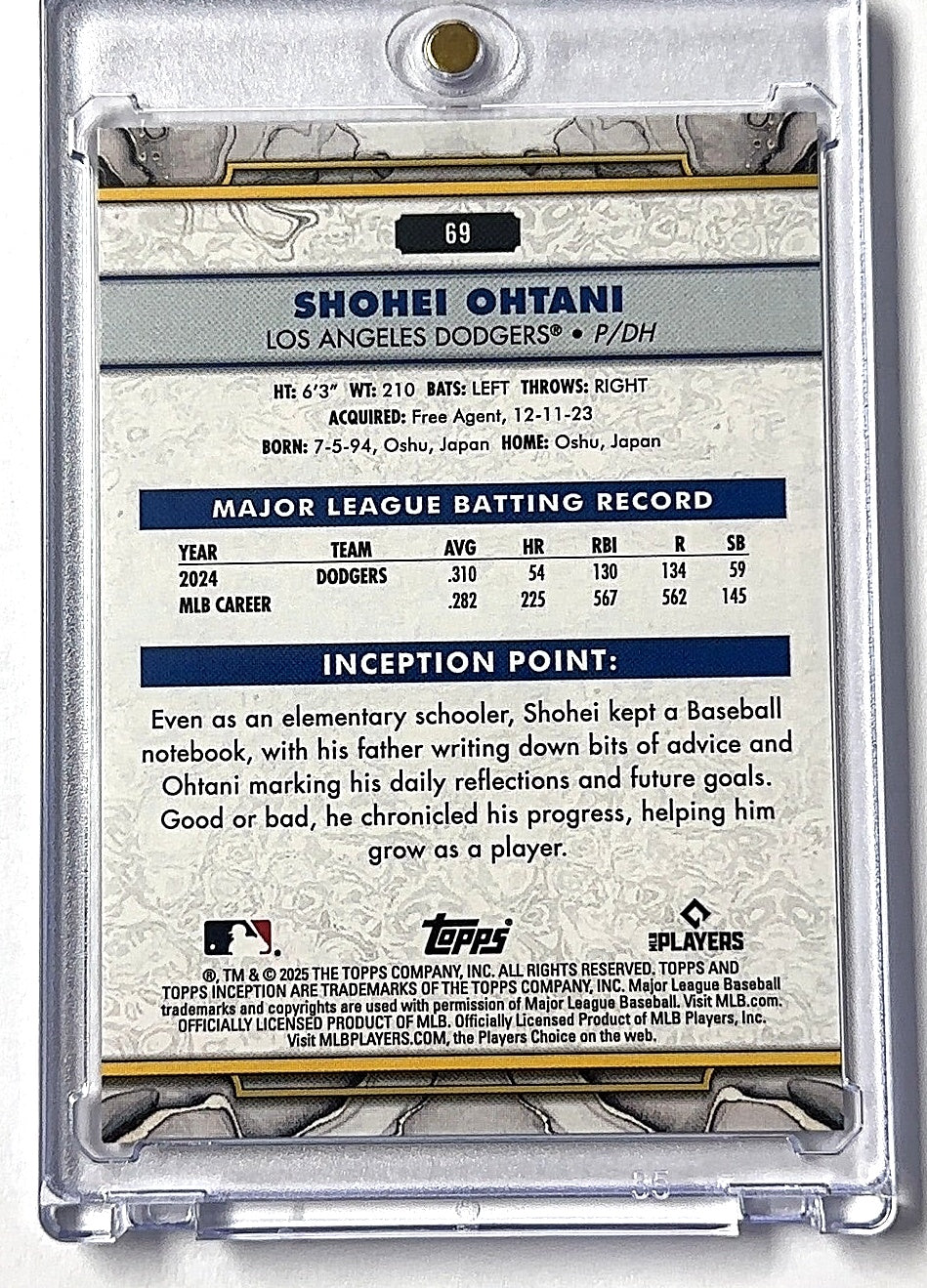 2025 Topps Inception Shohei Ohtani #69 — back