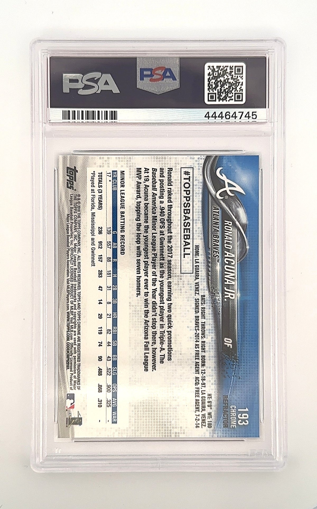2018 Topps Chrome Ronald Acuna Jr. [Refractor] #193 — back