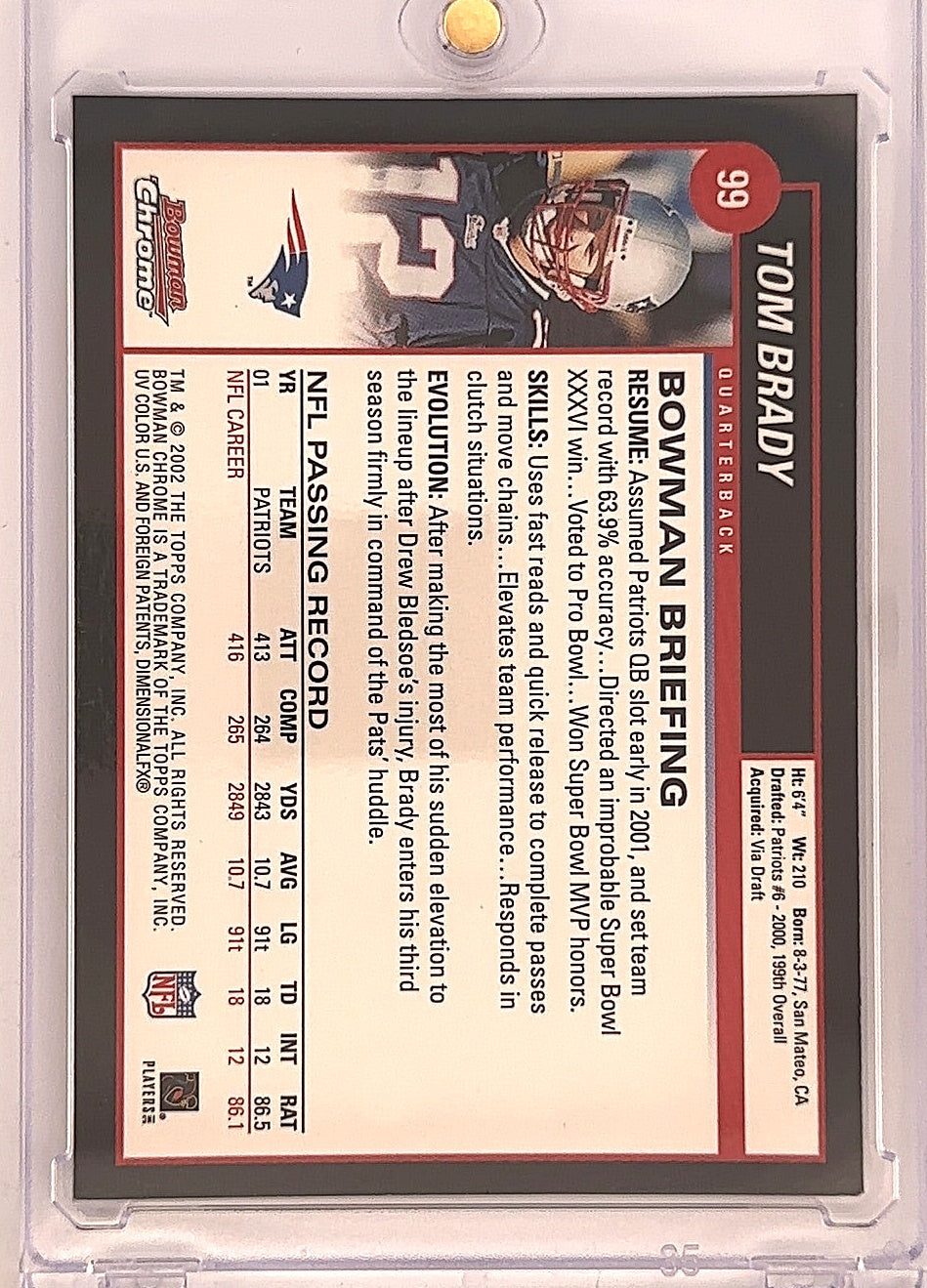 2002 Bowman Chrome Tom Brady #99 — back
