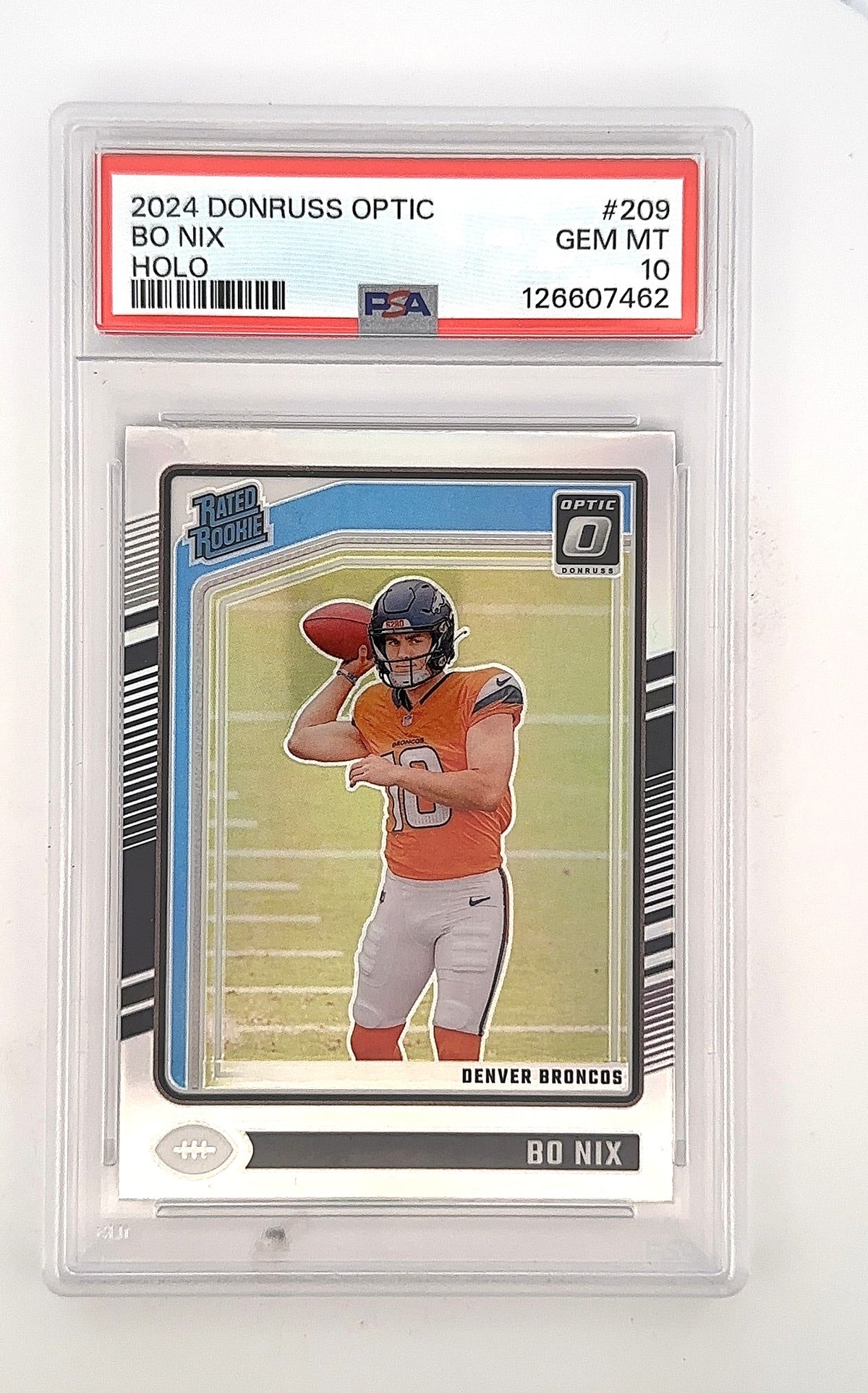 Bo Nix 2024 Donruss Optic Holo PSA GEM MT 10 — front