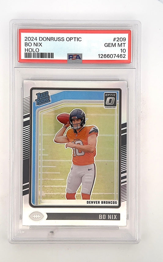 Bo Nix 2024 Donruss Optic Holo PSA GEM MT 10 — front