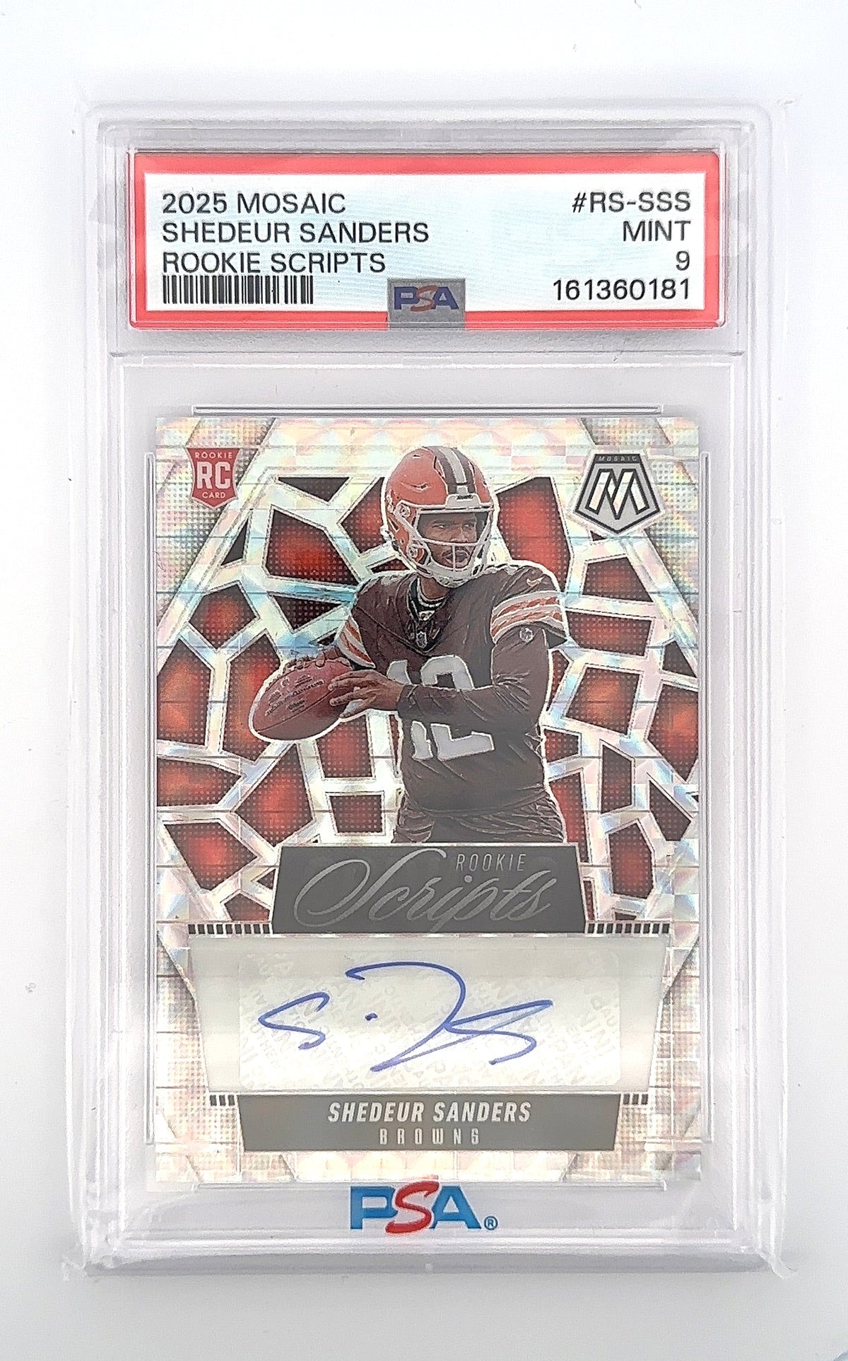 2025 Panini Mosaic Rookie Scripts Shedeur Sanders #RS-SSS PSA 9 — front