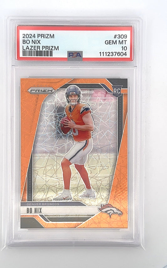 Bo Nix Lazer Prism PSA GEM MT 10 — front