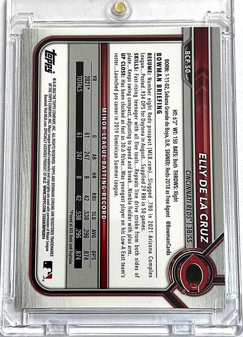 2022 Bowman Chrome Prospects Elly De LA Cruz [Mega Box Mojo] #BCP-50 — back