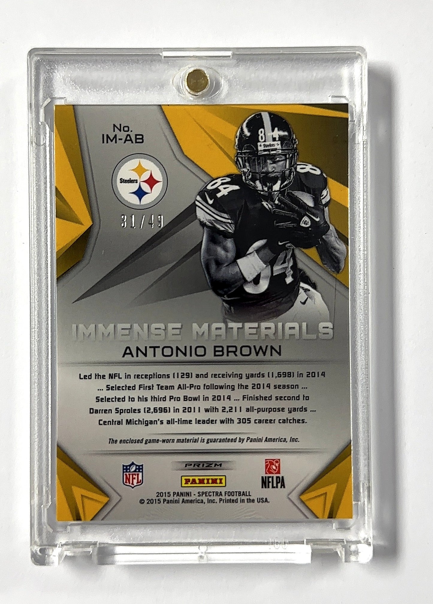 Antonio Brown Spectra Dirty Patch /49 Spectra — back