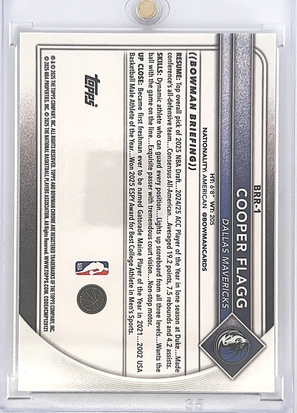 2025 Bowman Red Rookie Cooper Flagg [Holo Refractor] #BRR-1 — back
