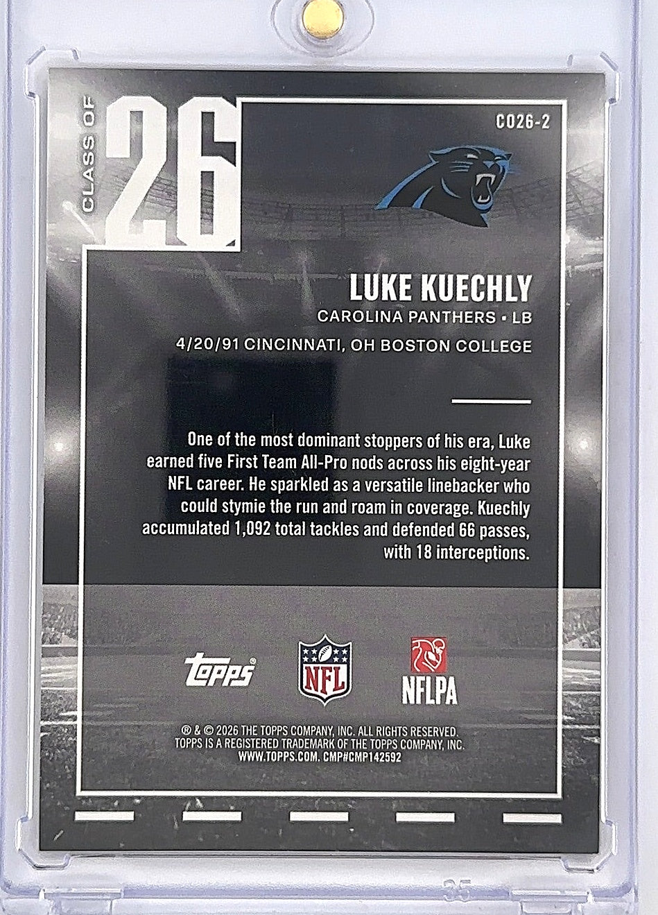 2026 Topps Flagship Class Of ’26 Luke Kuechly /50 Gold #CO26-2 — back