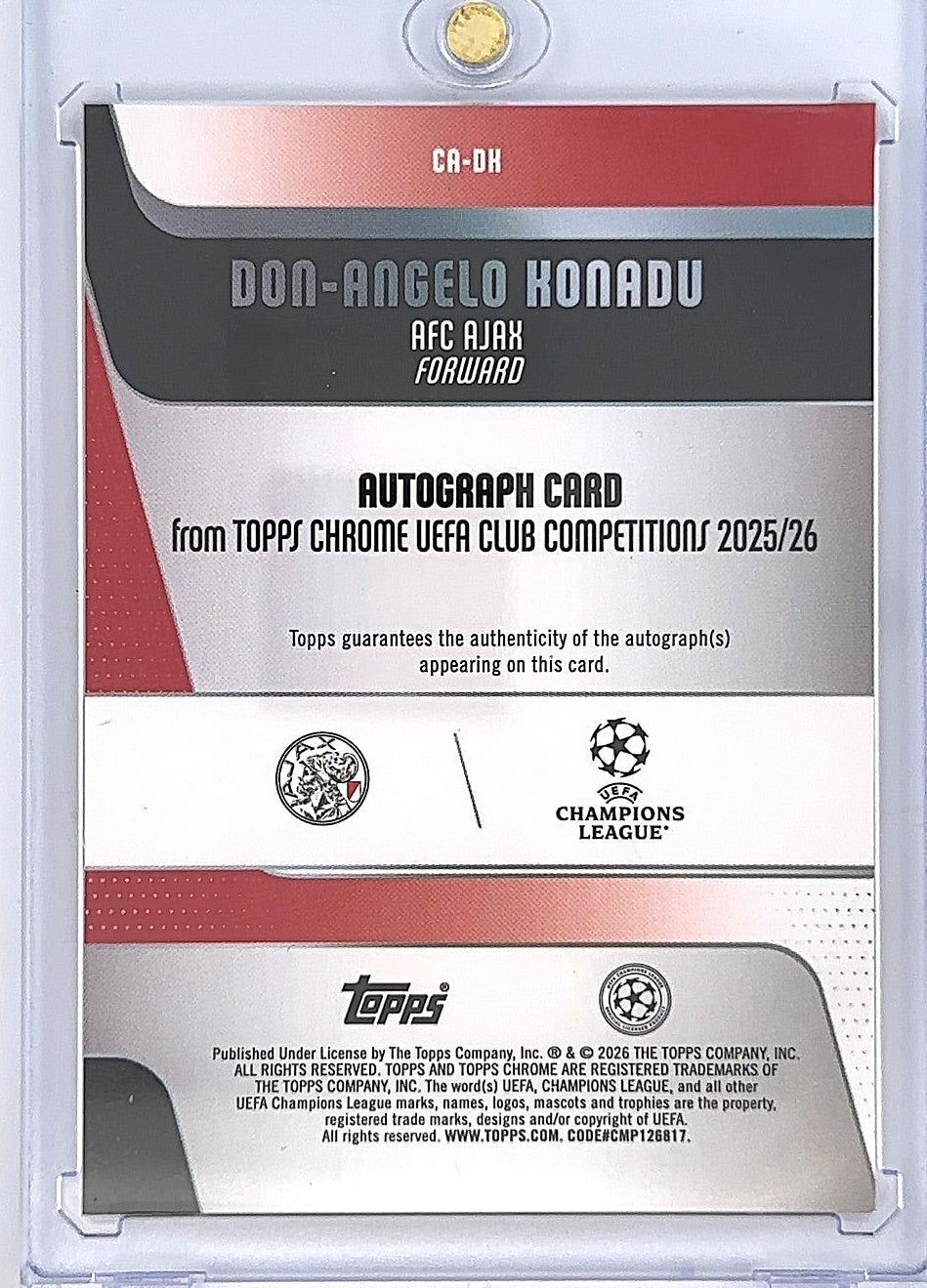 Don-Angelo Konadu Rookie Topps Chrome Auto 08/50 — back