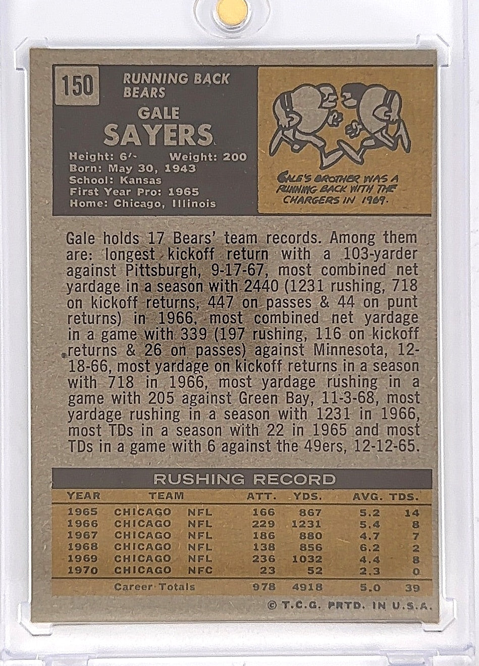 1971 Topps Gale Sayers #150 — back