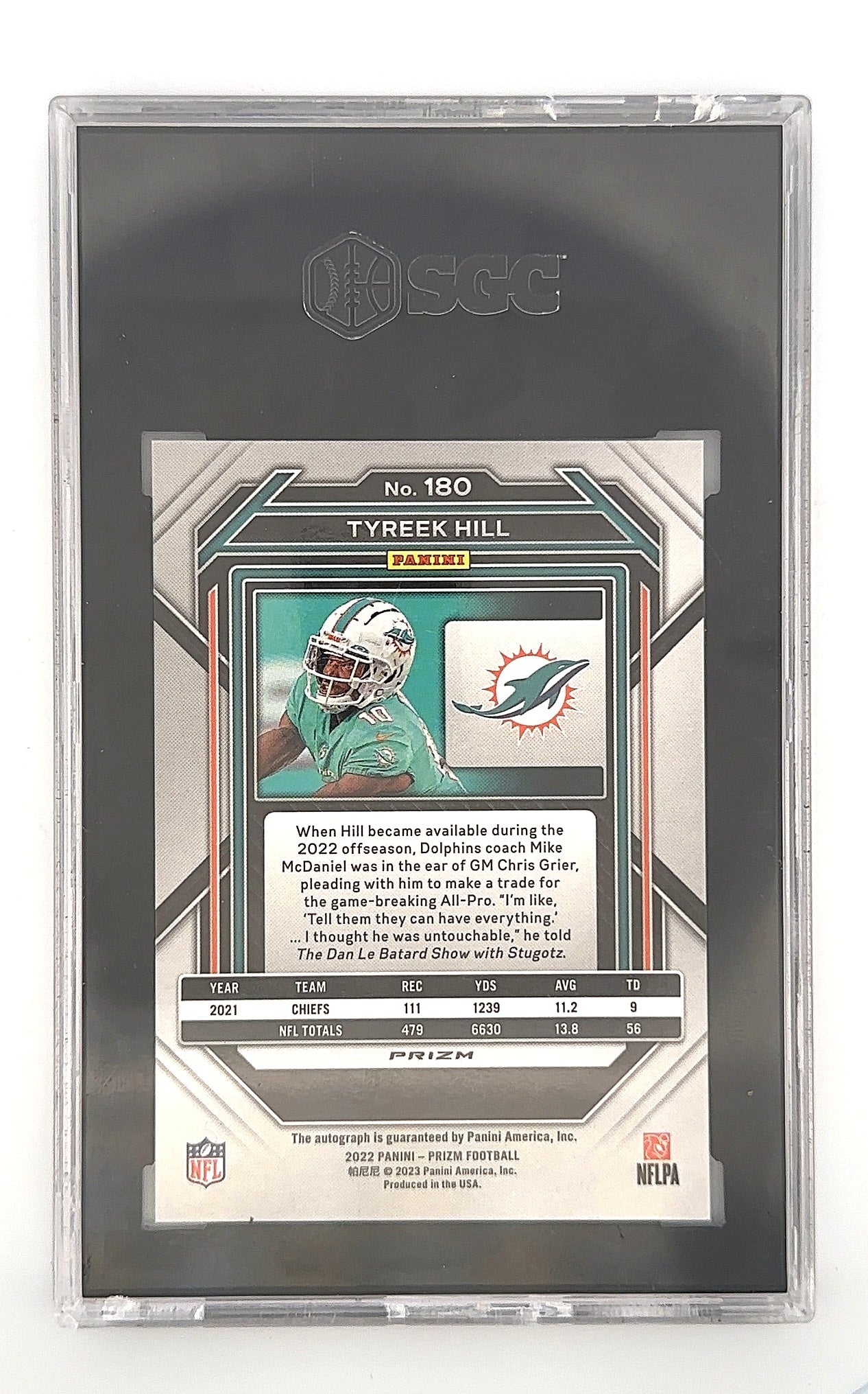 2022 Panini Prizm Tyreek Hill [Autograph Silver] #180 SGC Gem Mint 10 — back