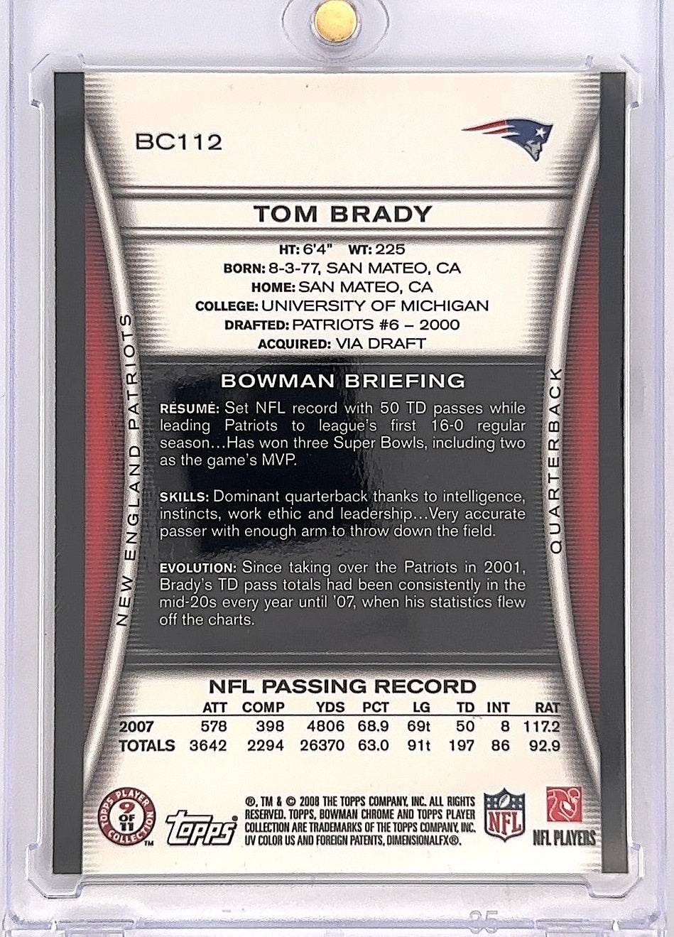 2008 Bowman Chrome Tom Brady #BC112 — back