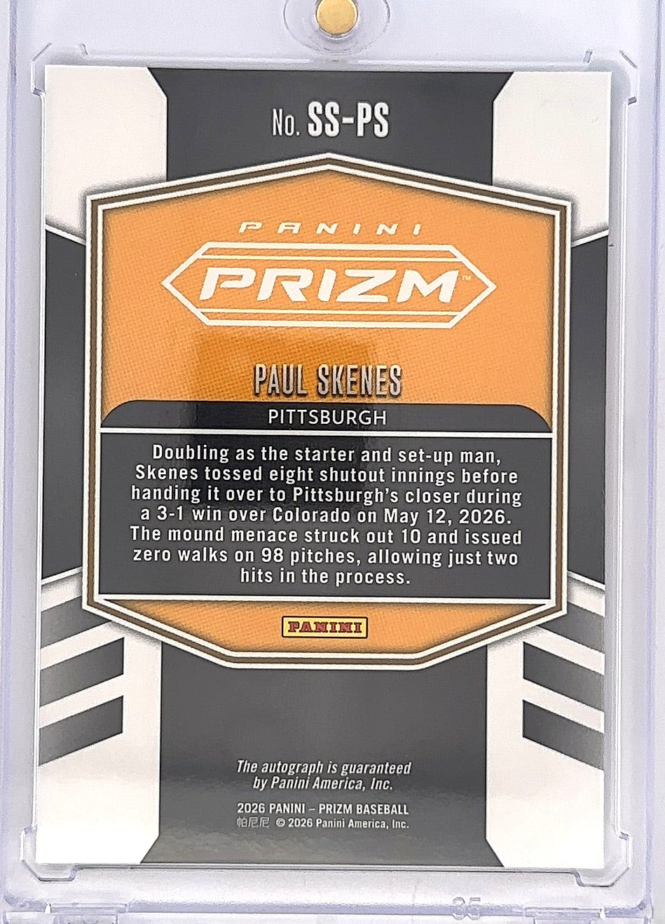 2026 Panini Prizm Sensational Signatures Paul Skenes #SS-PS — back