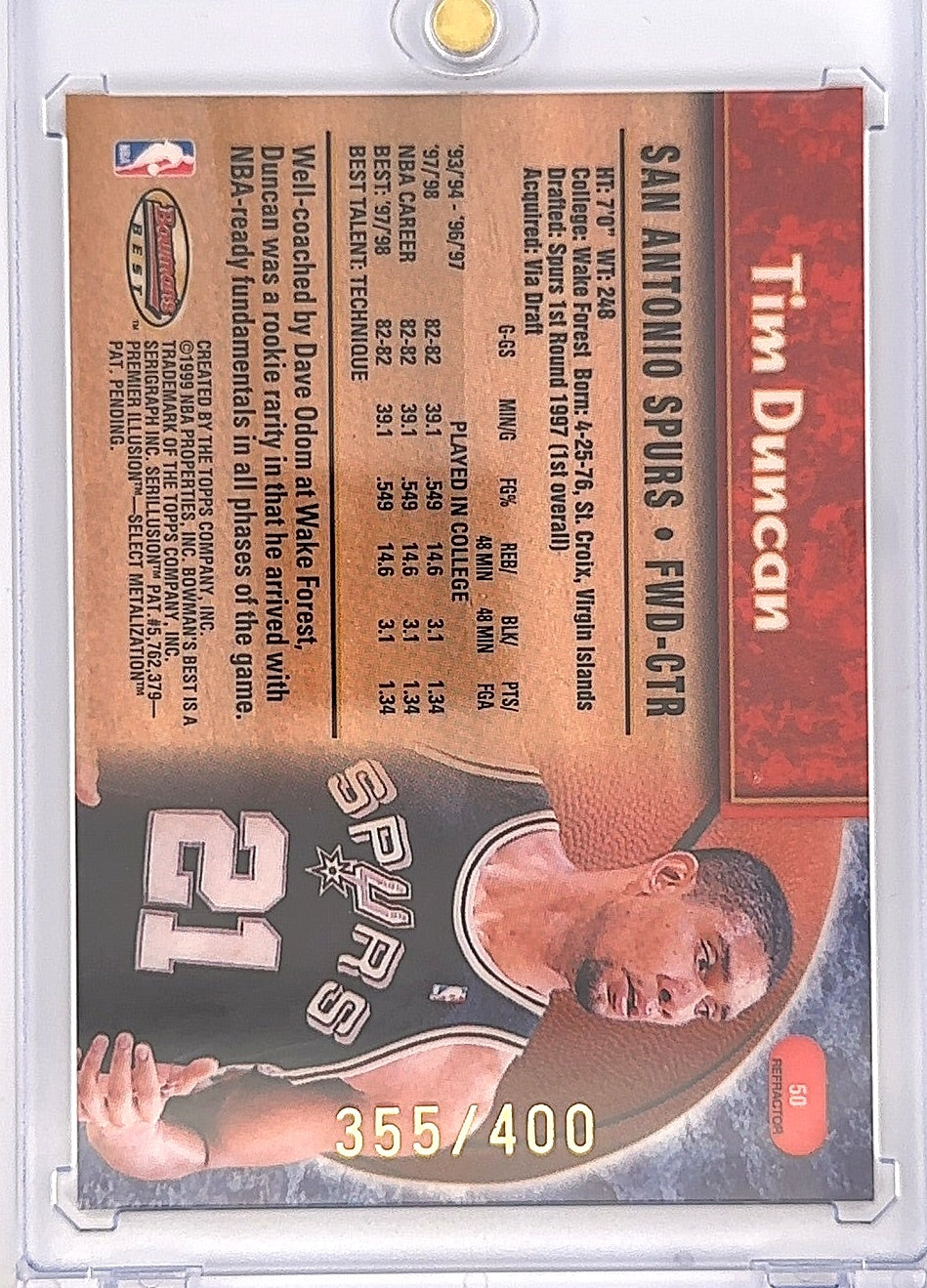 Tim Duncan #50 Refractor 355/400 — back