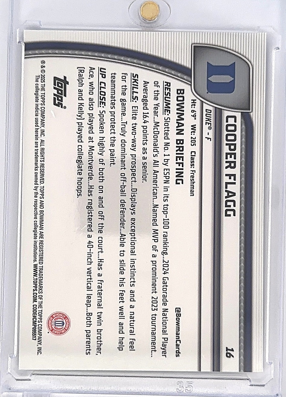 2024 Bowman Chrome University Cooper Flagg [Refractor] #16 — back