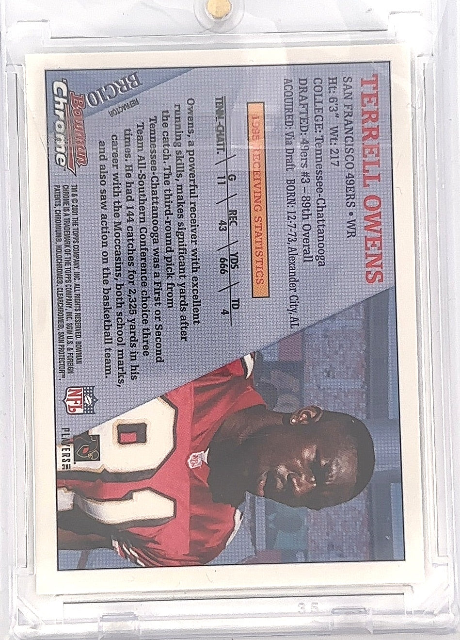 Terrell Owens 2001 Bowman Chrome Rookie Card Refractor — back