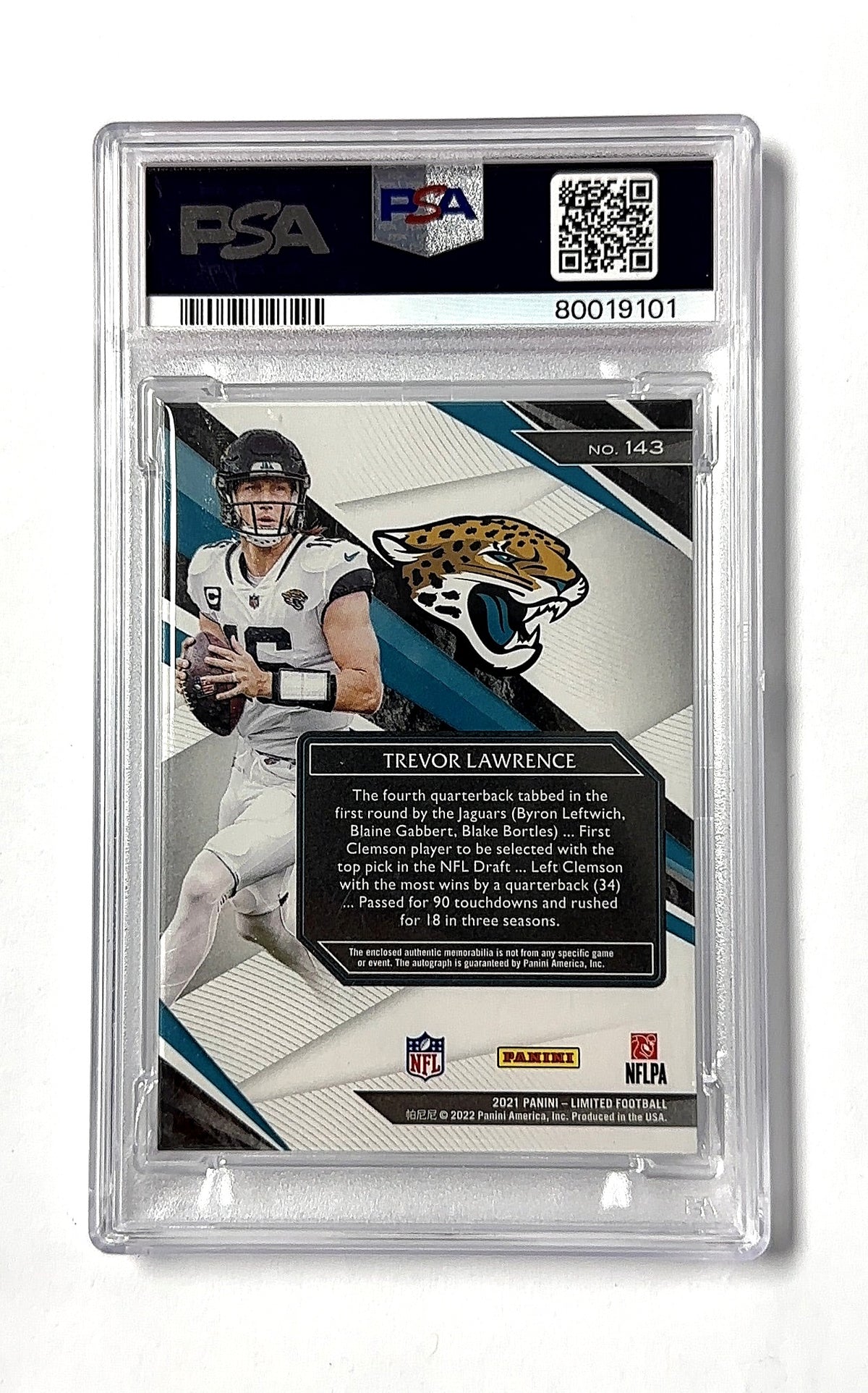 2021 Panini Limited Trevor Lawrence [Patch Autograph Silver Spotlight] #143 RC AUTO PSA 10 Auto — back
