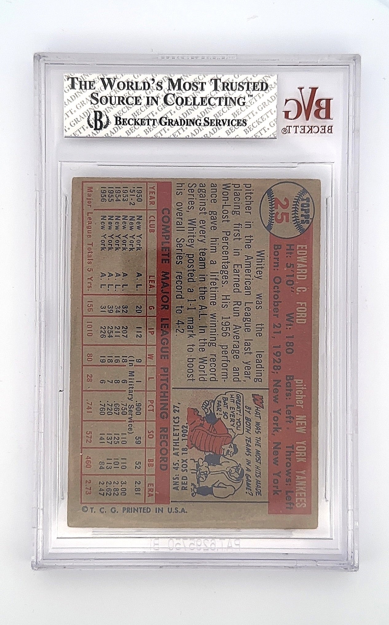 1957 Topps Whitey Ford #25 — back
