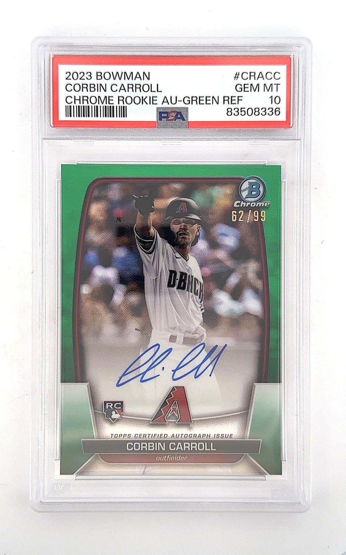 2023 Bowman Chrome Rookie Autographs Corbin Carroll [Green] #CRA-CC PSA 10 — front