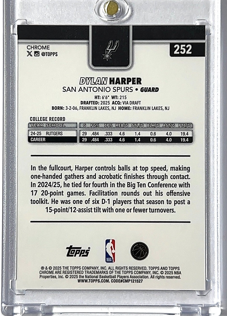 2025 Topps Chrome Dylan Harper [X-Fractor] #252 RC — back