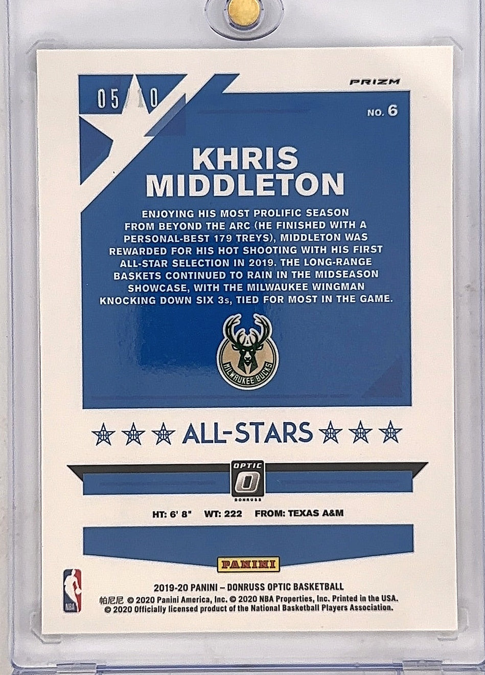 2019 Panini Donruss Optic All-Stars Khris Middleton [Gold] #6 — back