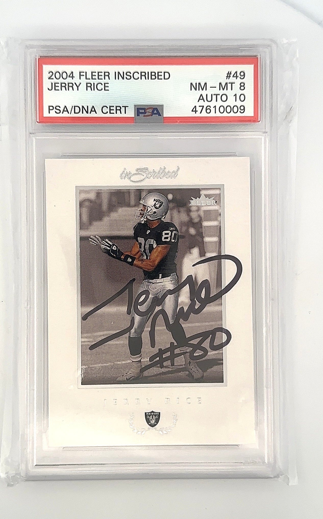 2004 Fleer inscribed Jerry Rice On Card PSA 8 Auto 10 PSA NM-MT 8 — front