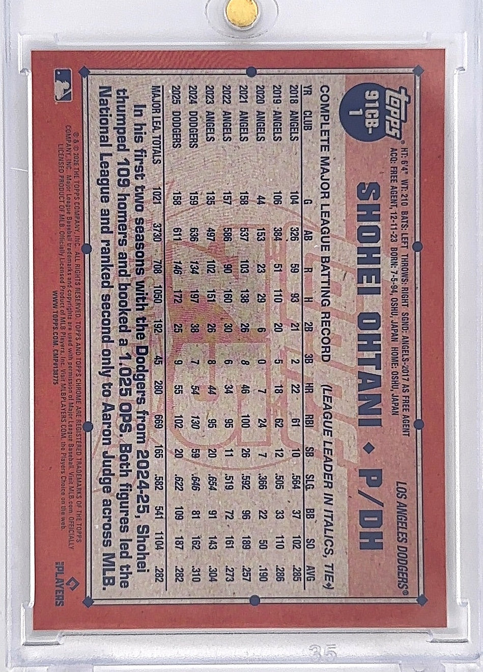 2026 Topps Chrome 1991 Shohei Ohtani [Refractor] #91CB-1 — back