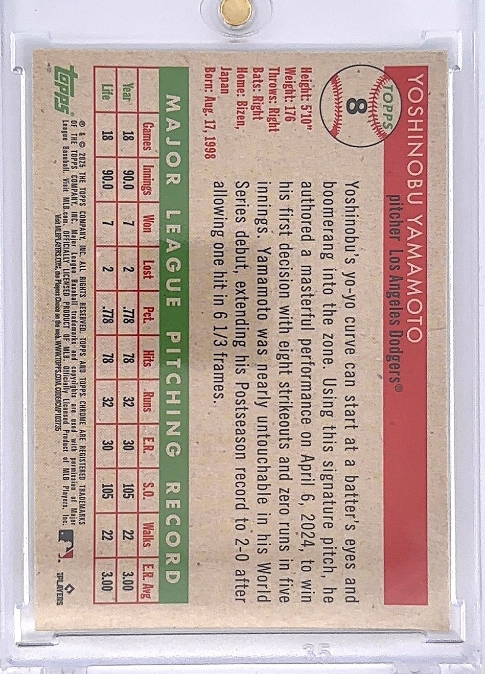 2025 Topps Chrome Platinum Yoshinobu Yamamoto [Refractor] #8 — back