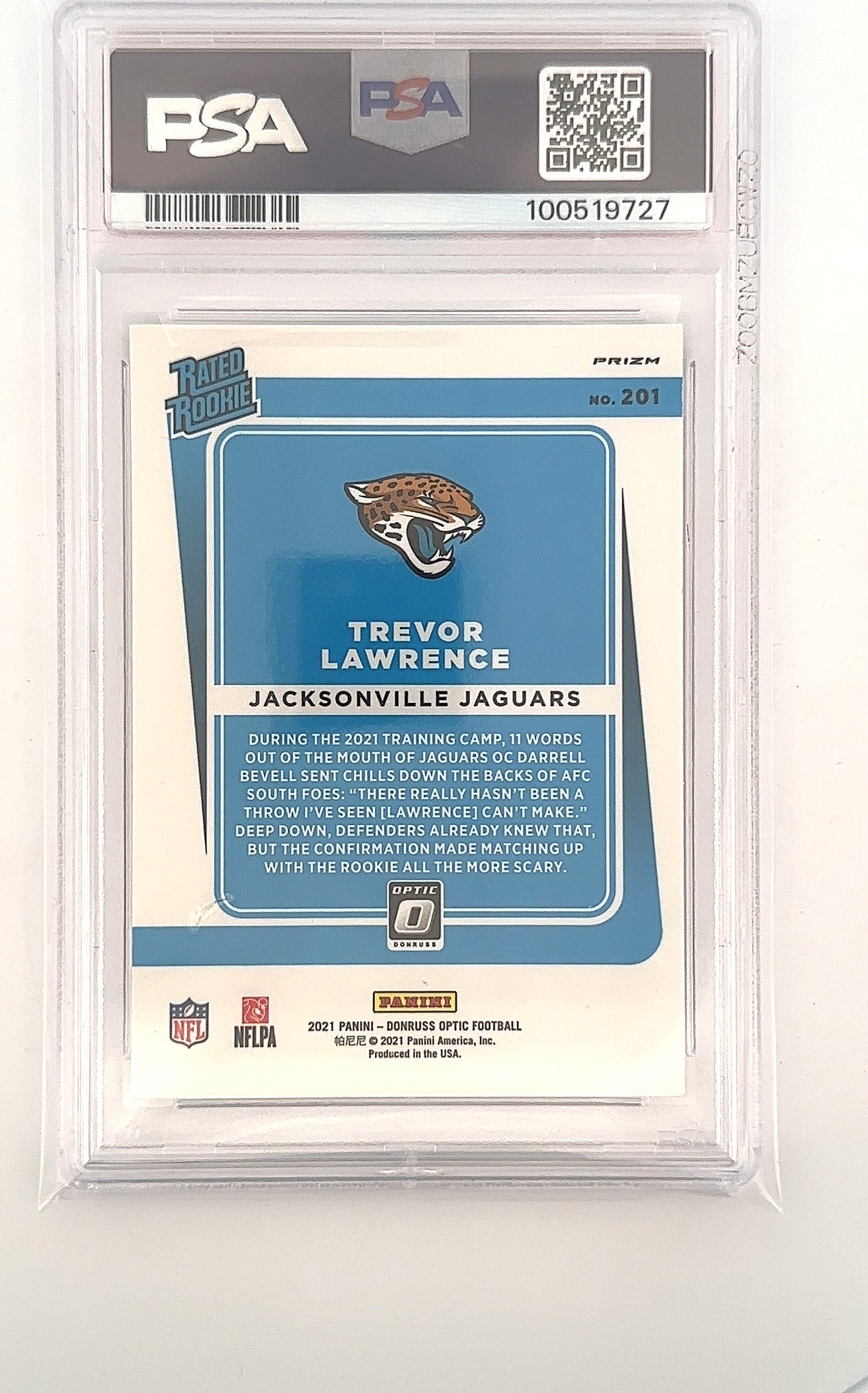Trevor Lawrence 2021 DonRuss Optic Holo PSA GEM MT 10 — back