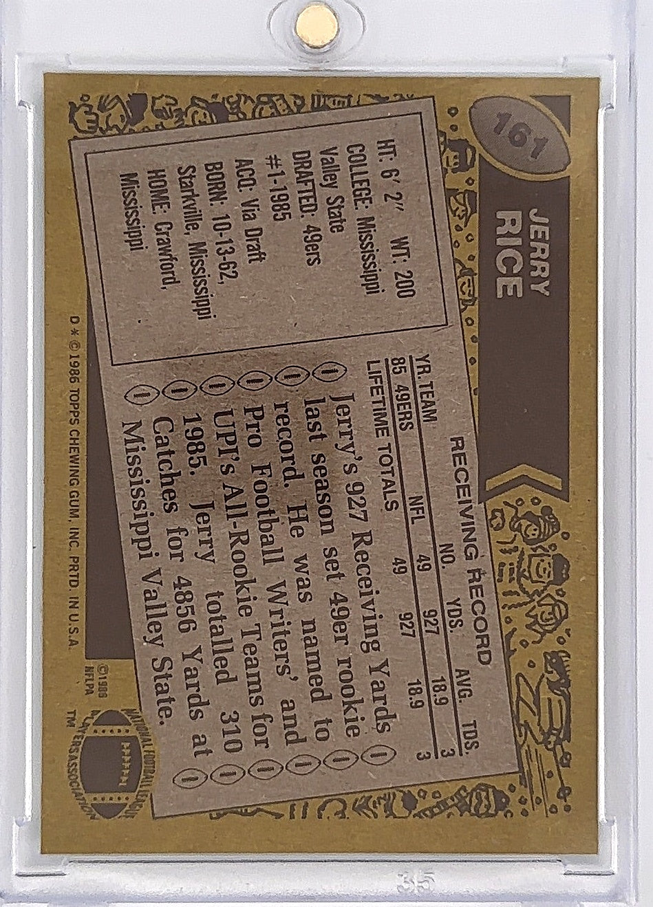 1986 Topps Jerry Rice #161 — back