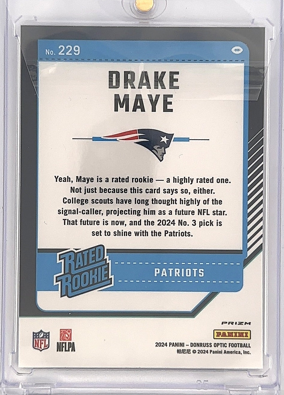 2024 Panini Donruss Optic Drake Maye [Blue Hyper] #229 — back