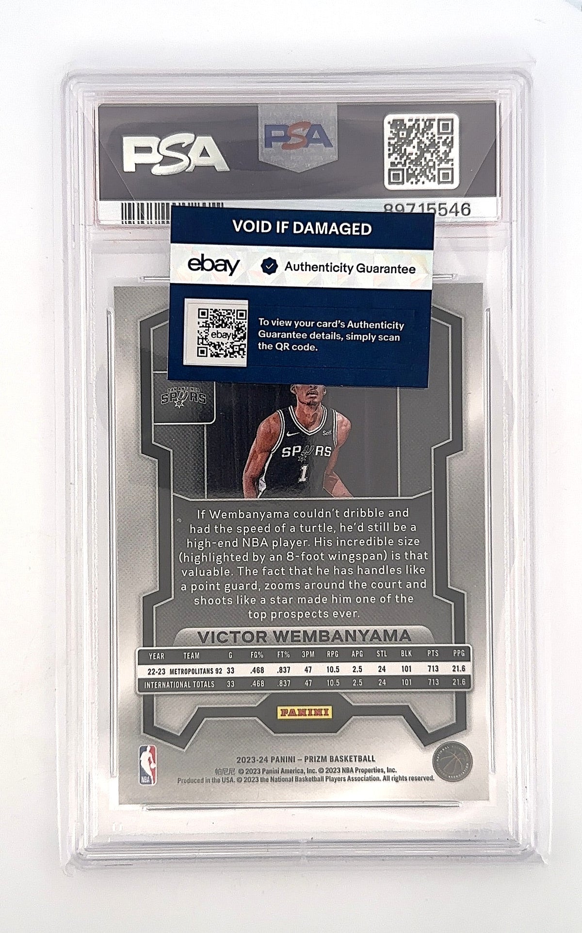 2023 Panini Prizm Victor Wembanyama #136 PSA 10 — back