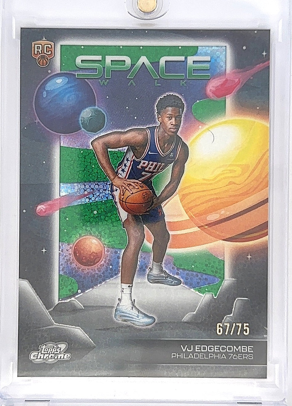 2025 Topps Cosmic Chrome Space Walk VJ Edgecombe [Green Space Dust Refractor] #SW-14 — front