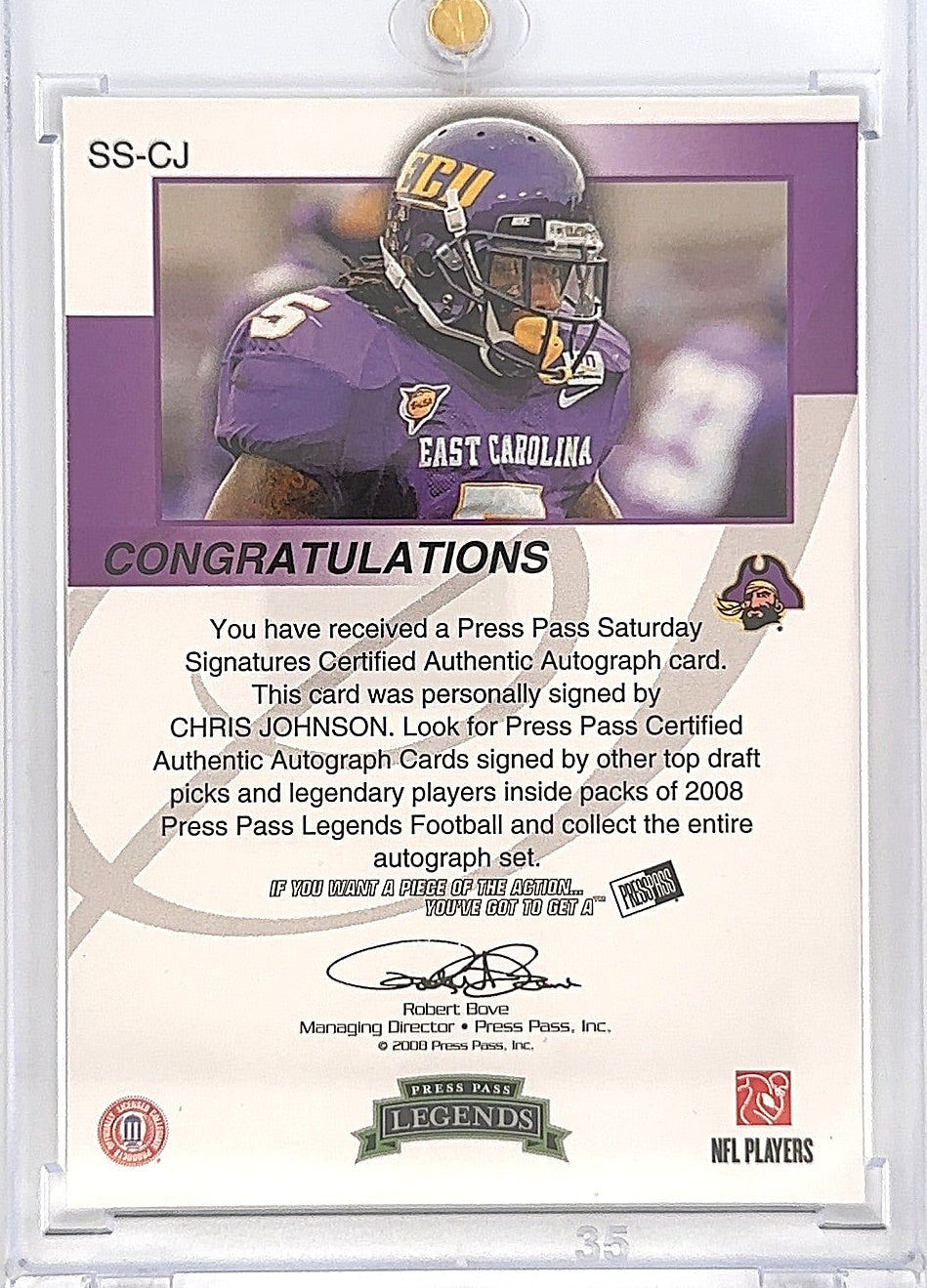 2008 Press Pass Legends Saturday Signatures Chris Johnson #SS-CJ — back