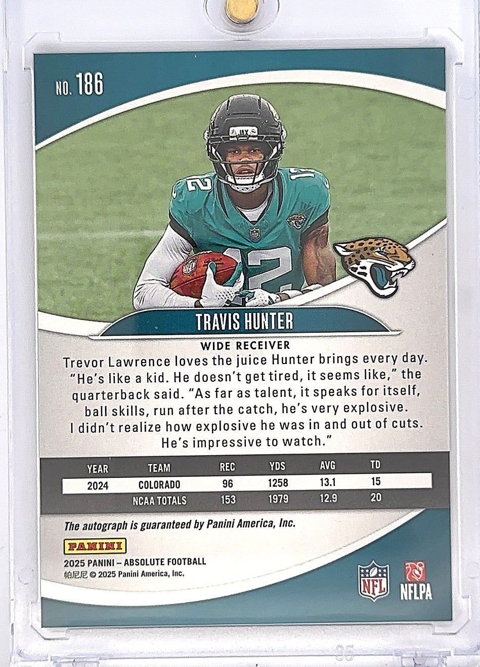 2025 Panini Absolute Travis Hunter [Signature] #186 012/150 — back