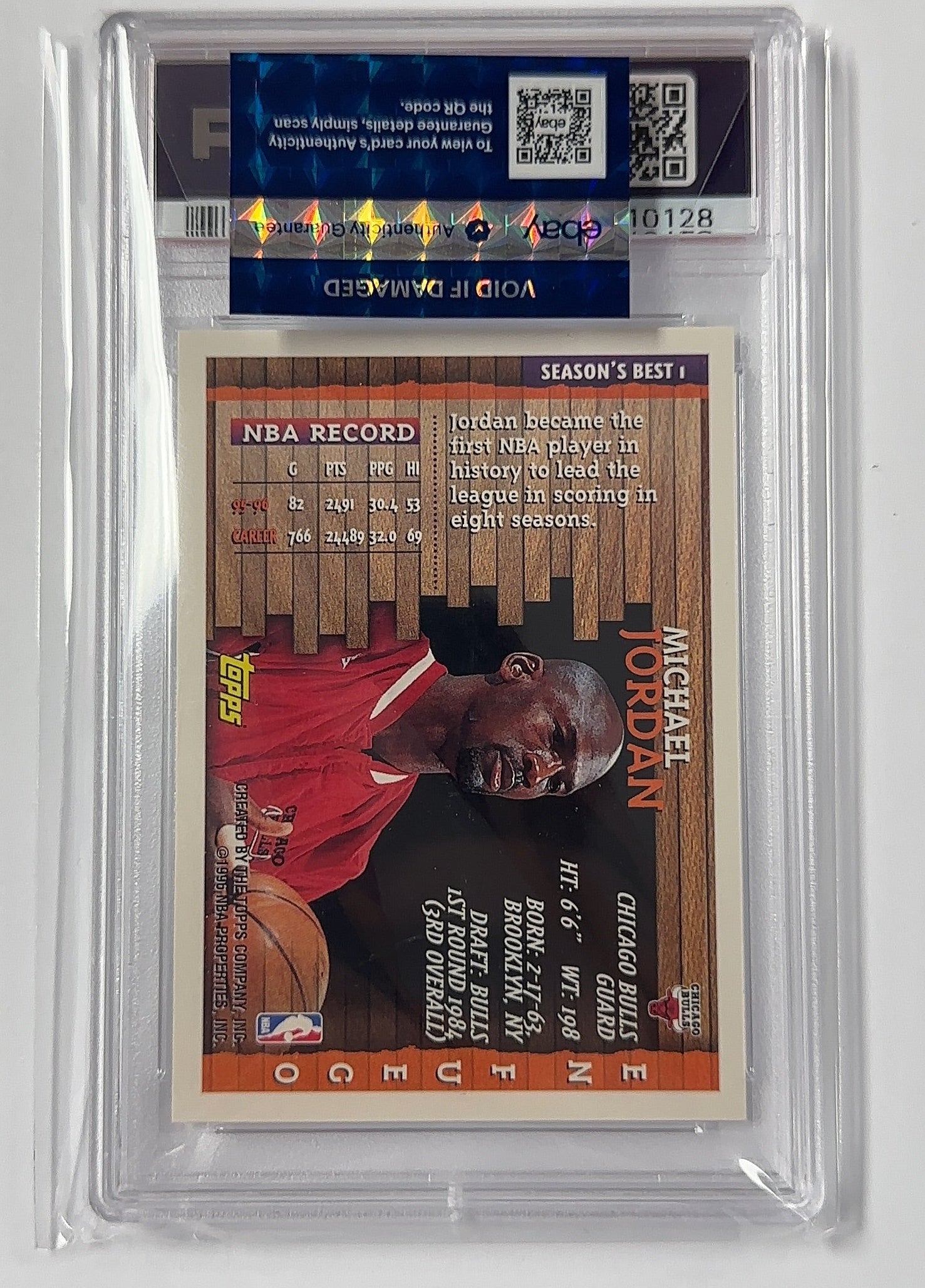 1996 Topps Michael Jordan Seasons Best Season's Best — back