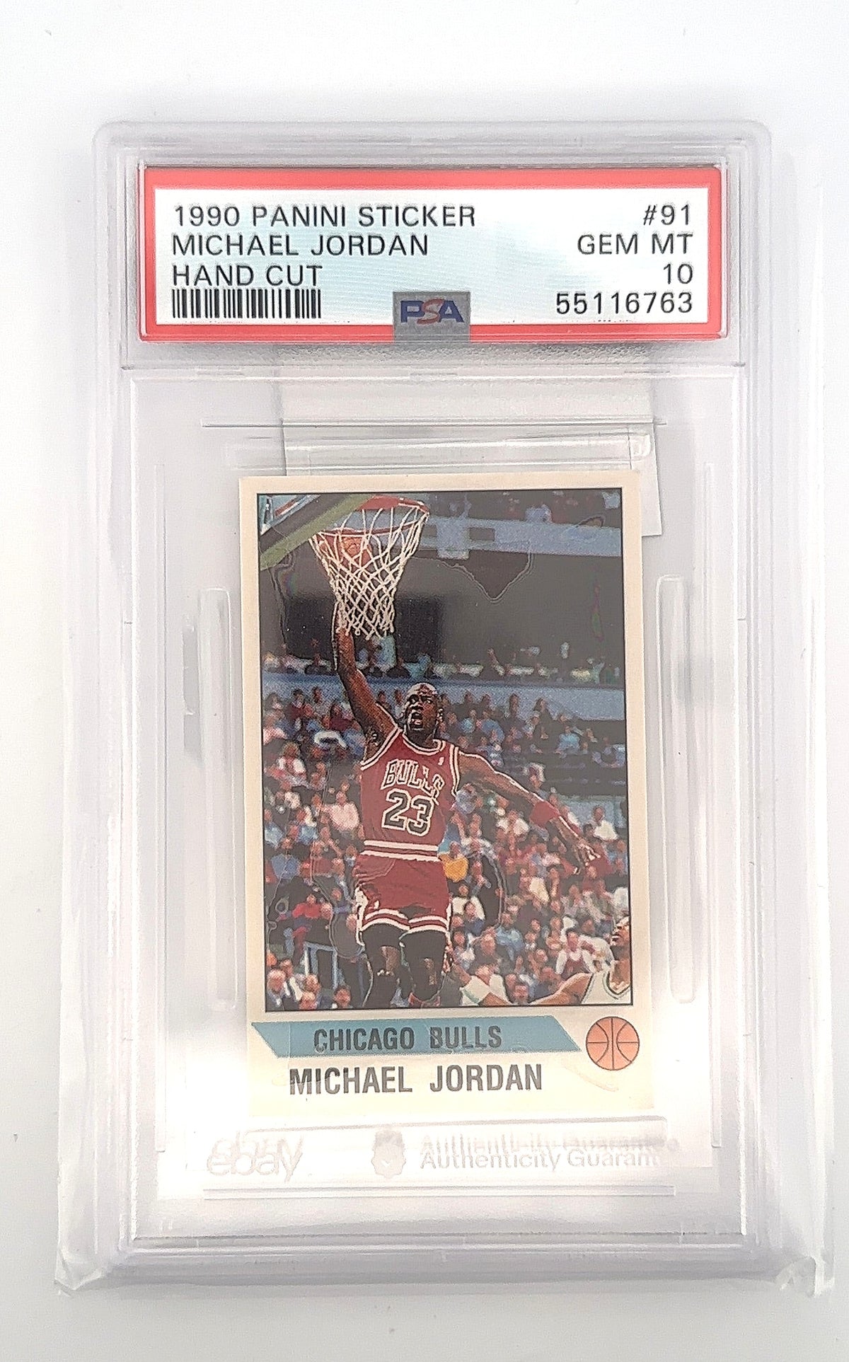 Michael Jordan 1990 Panini Sticker Hand Cut #91 PSA GEM MT 10 — front