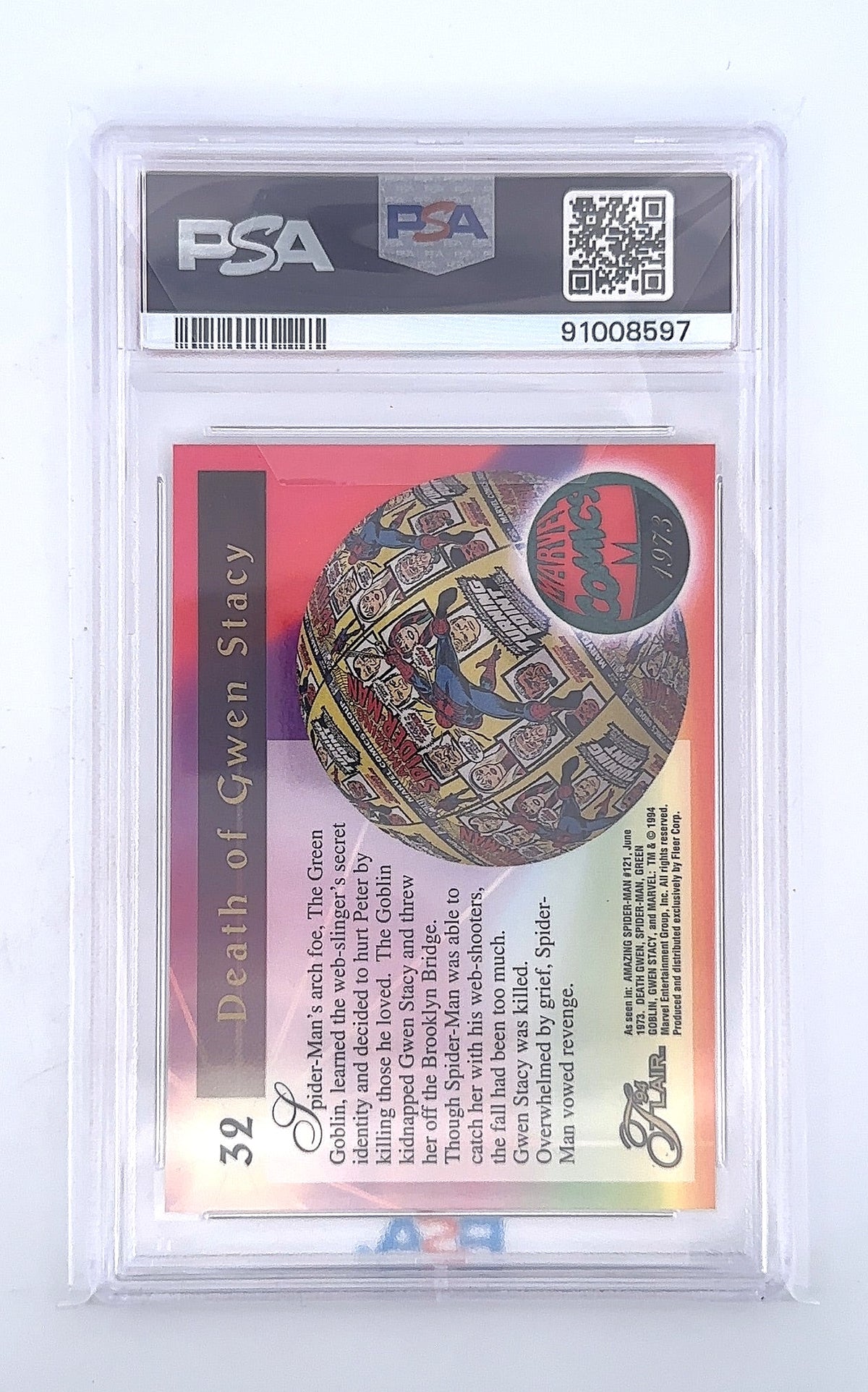 Death of Gwen Stacy 1994 Marvel Universe 94 Flair PSA GEM MT 10 — back