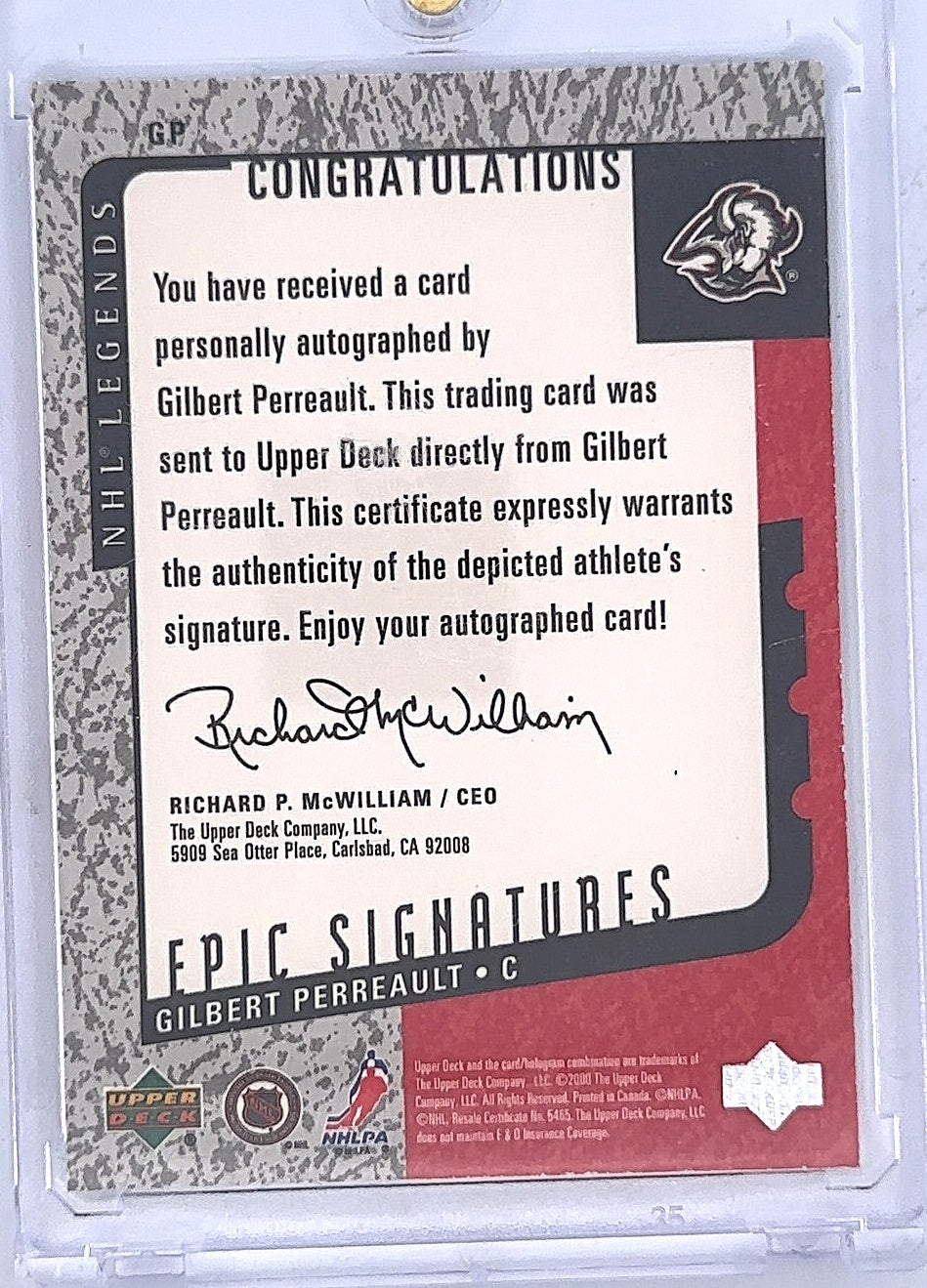 Gilbert Perreault Epic Signatures NHL Legends #GP — back