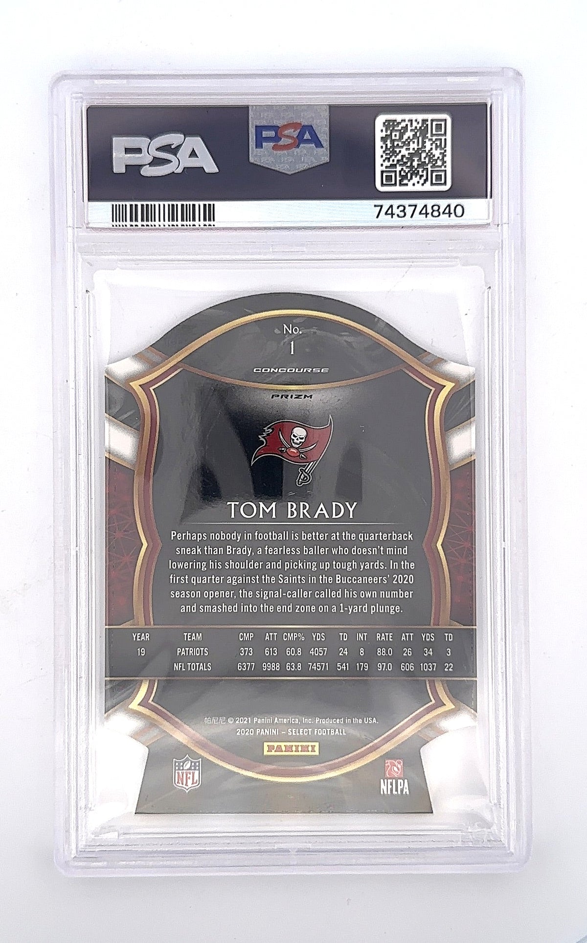 Tom Brady 2020 Panini Select Die-Cut Tri-Color Prizm PSA MINT 9 — back