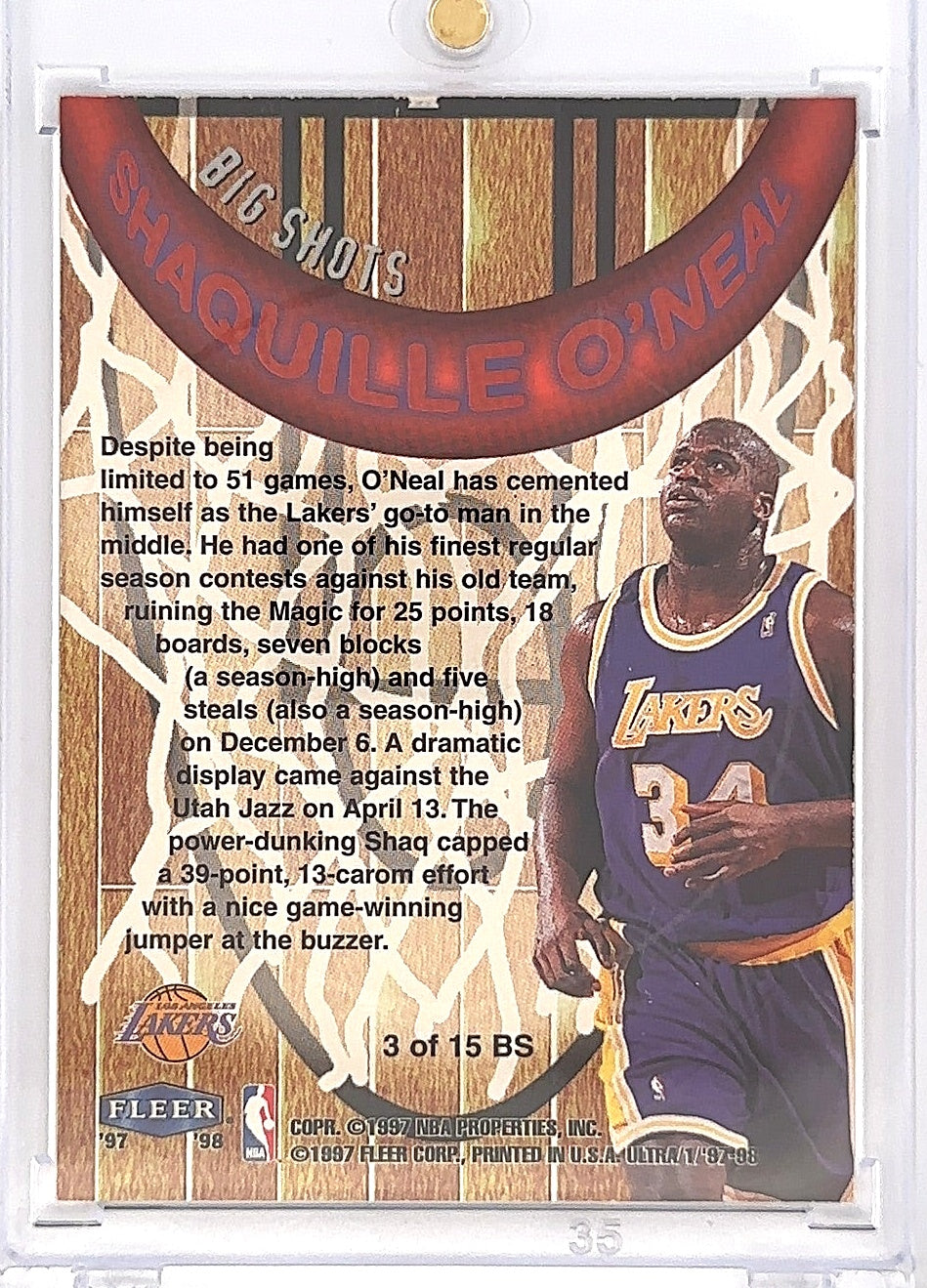 1997 Ultra Big Shots Shaquille O'Neal #3 — back