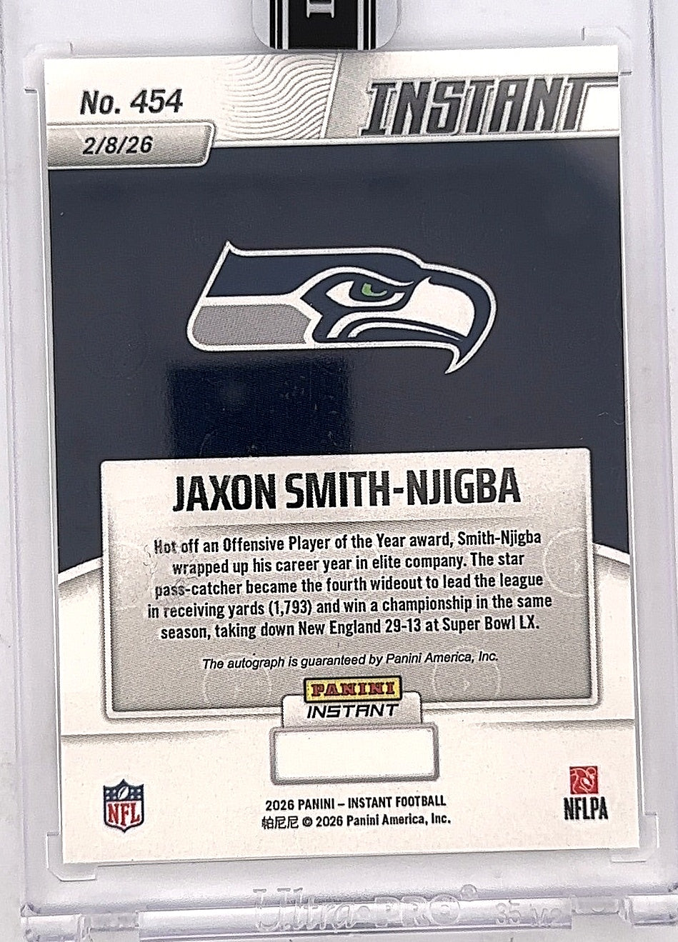 2025 Panini Instant Jaxon Smith-Njigba Auto #454 — back
