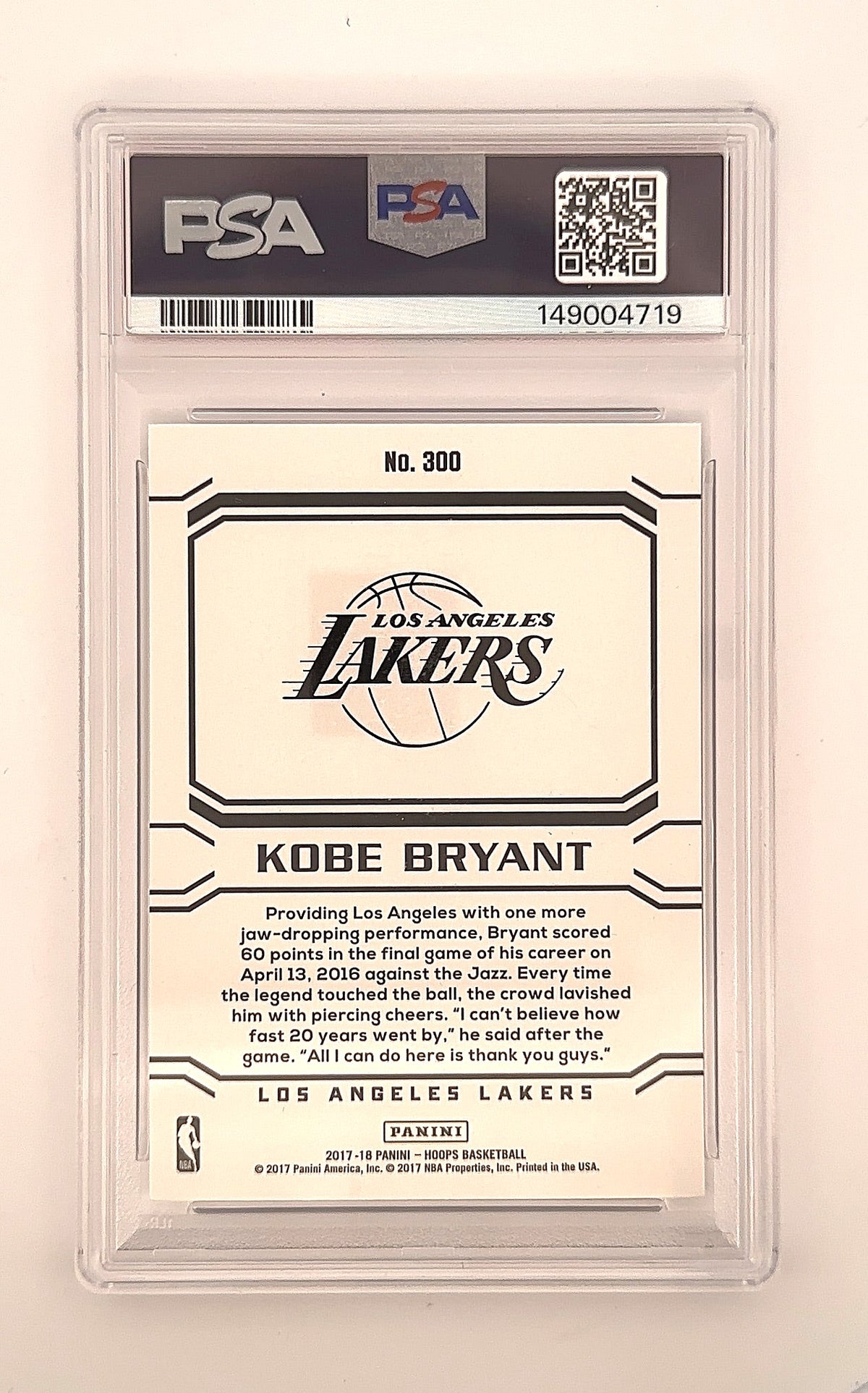 2017 Panini Hoops Kobe Bryant #300 PSA 10 — back