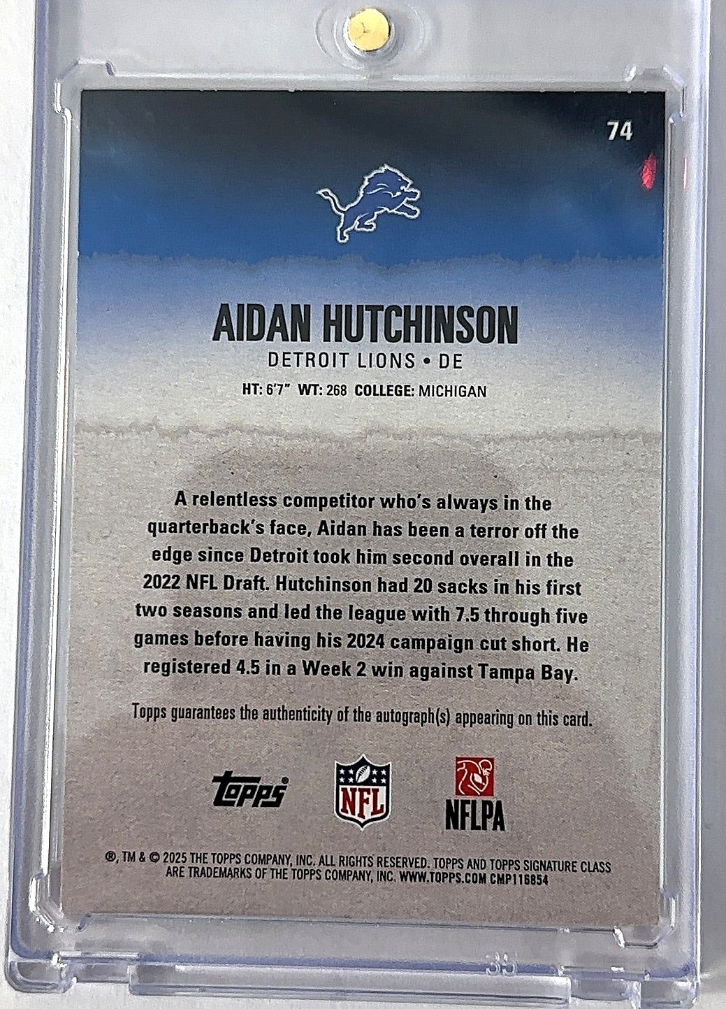 2025 Topps Signature Class Aidan Hutchinson [Autograph] #74 — back