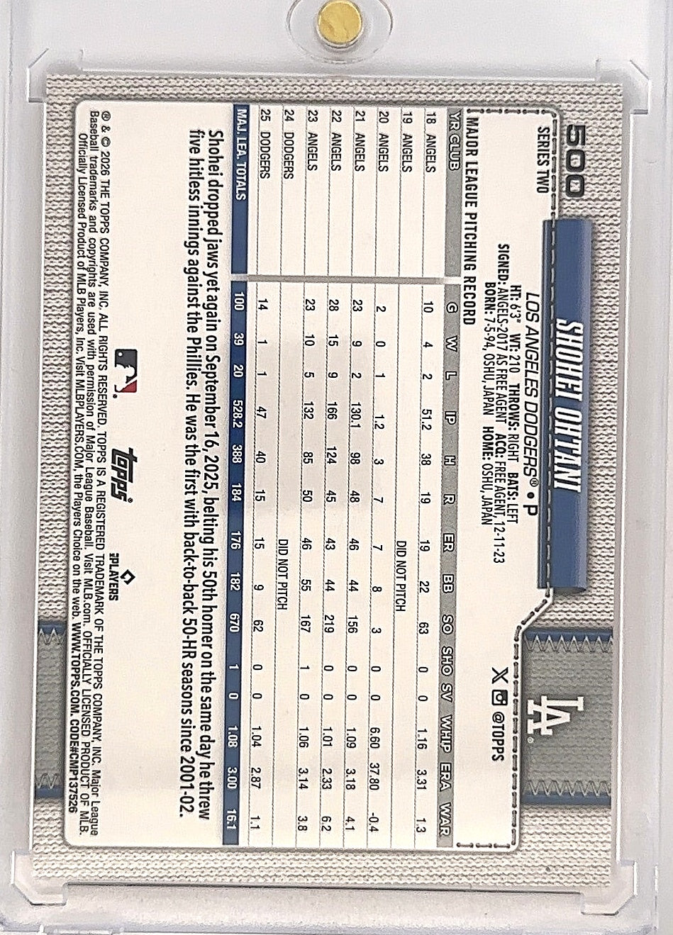 2026 Series Two Shohei Ohtani [Holiday Sun] #500 — back